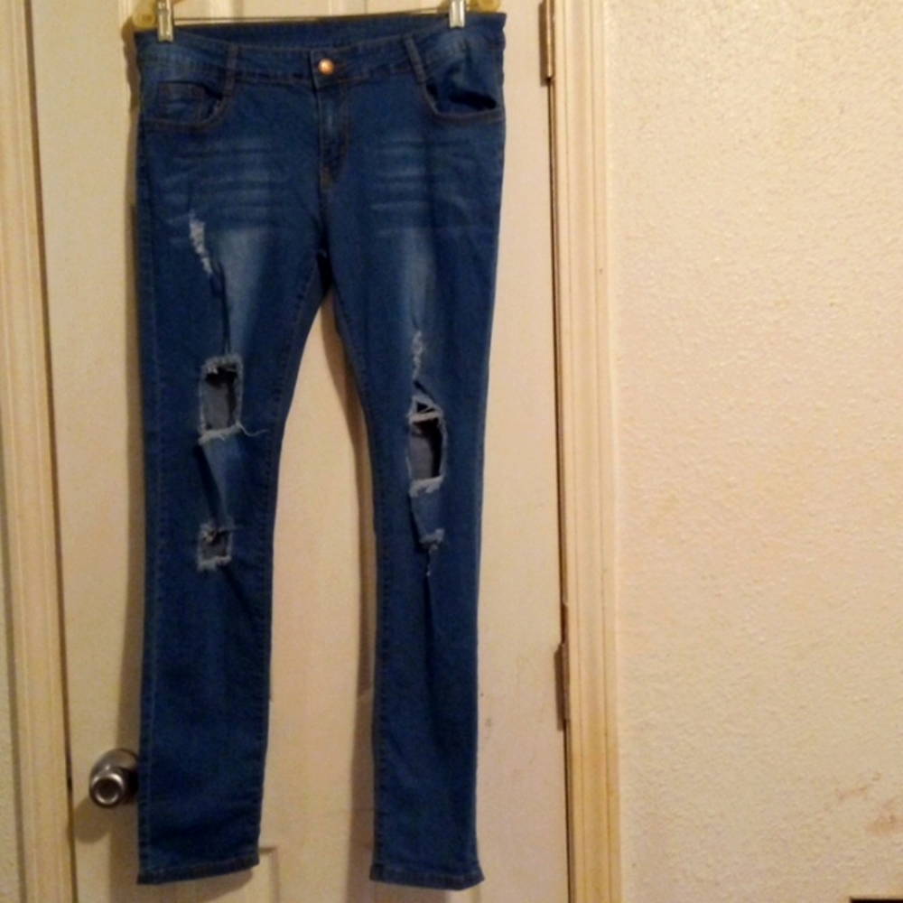 Distressed Medium Wash Skinny Jeans